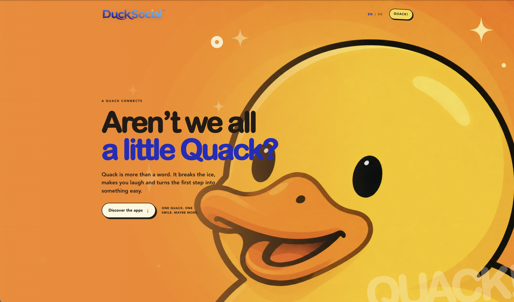 DuckSocial promotional website introducing the Quack-based social experiment.