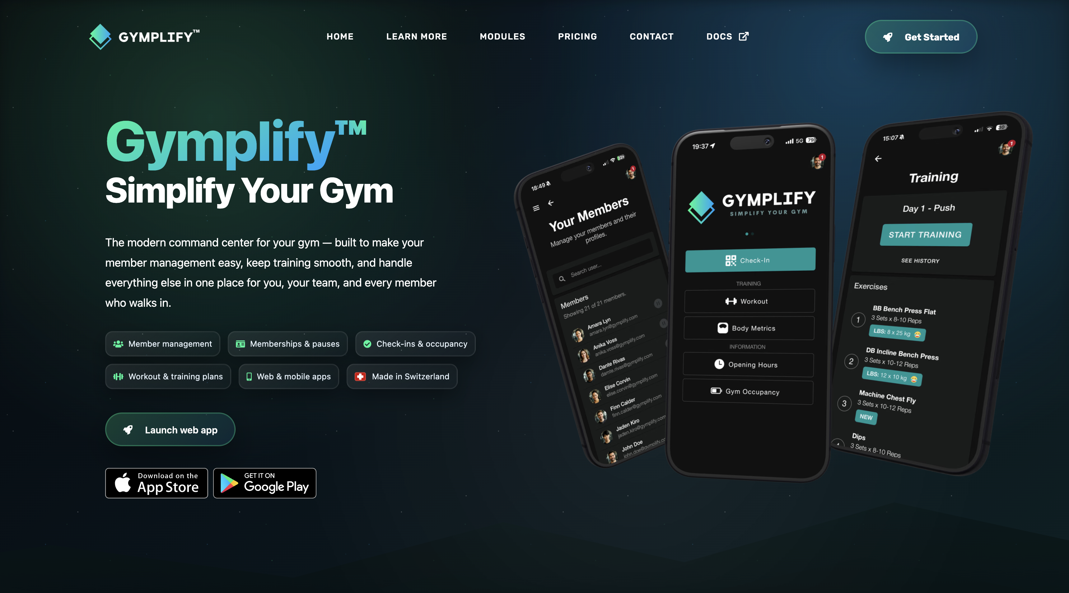 Gymplify SaaS dashboard for gym operations, trainers and member workflows.